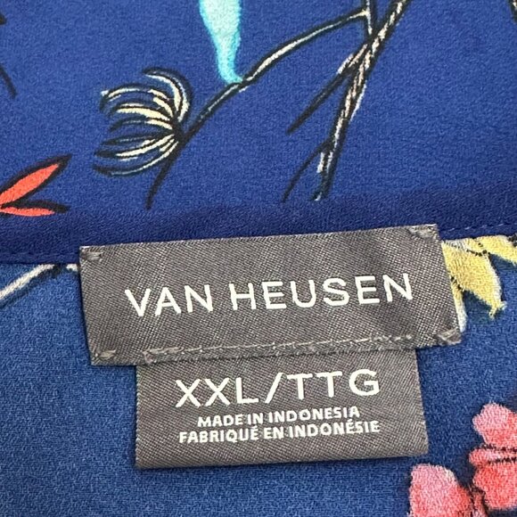 Van Heusen Womens Dark Floral Print 3/4 Sleeve Blouse Blue XXL Boho Whimsy - Picture 3 of 8